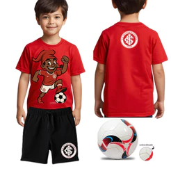 Camiseta Infantil conjunto de Time Internacional +bola de futebol Unissex Estilo Torcida
