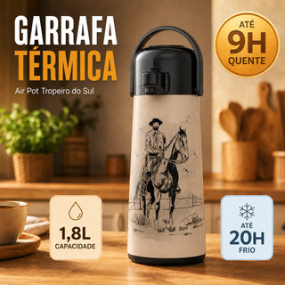 Garrafa Térmica Air Pot 1,8l Tropeiro Do Sul Estampada Pressão Com Alça Quente Frio Café Chá Invicta