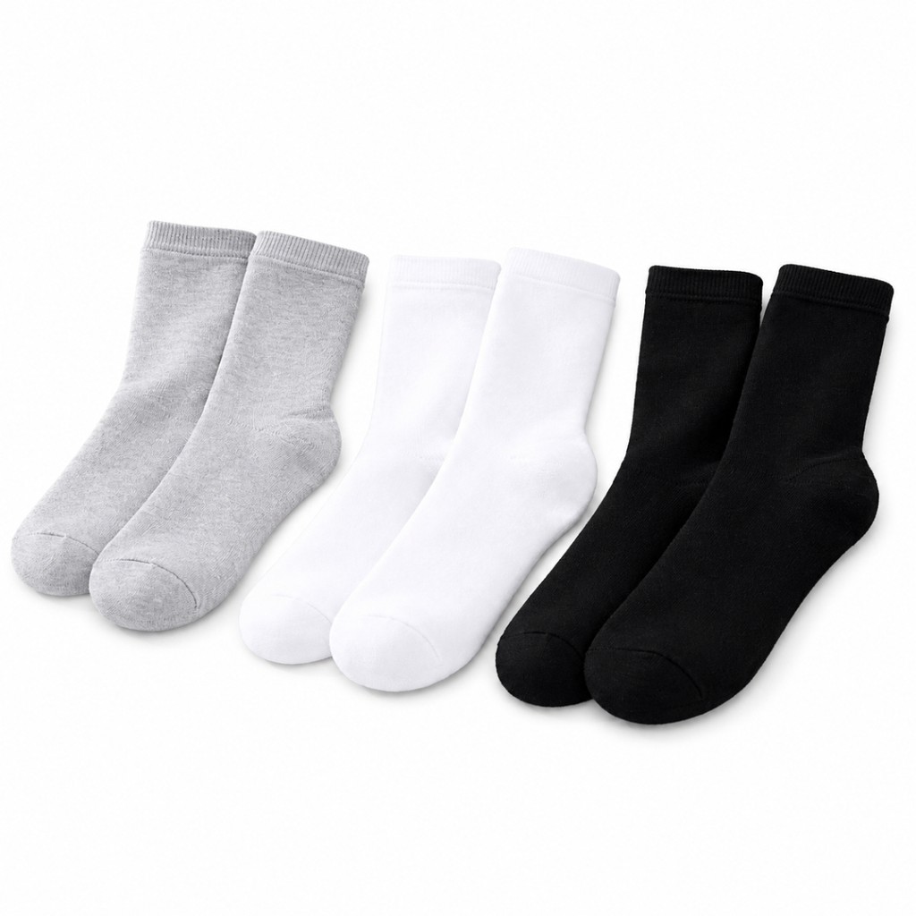 Kit 3 Meias Cano Alto Unissex – Algodão Premium, Conforto Respirável, Controle de Odor.
