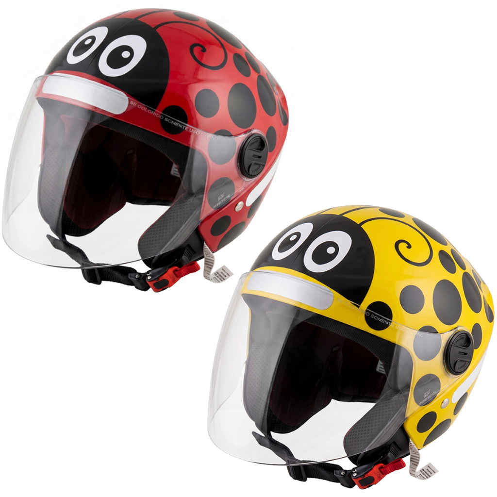 Capacete Liberty New3 Personalizado Joaninha Vermelho Amarelo Viseira Cristal Leve Confortável