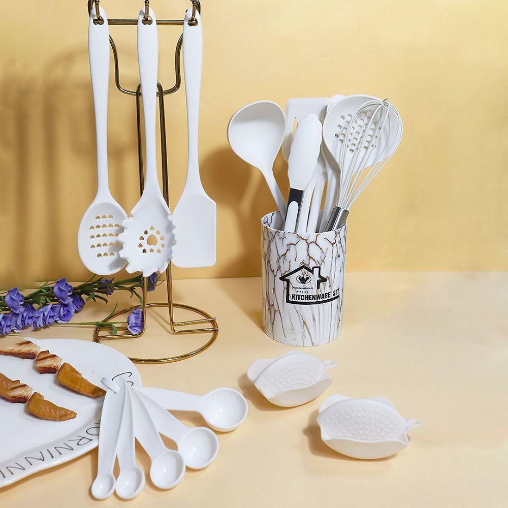 Conjunto De Utensílios De Cozinha De Silicone , 18 Peças , Panelas Completas Resistentes Ao Calor Antiaderentes , Com Tu