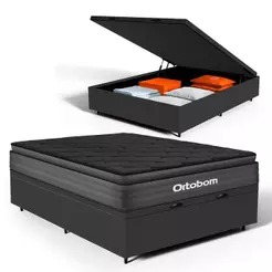 Cama Box Baú com Colchão Ortobom de Espuma Pillow Top Confort Black Casal 138cm