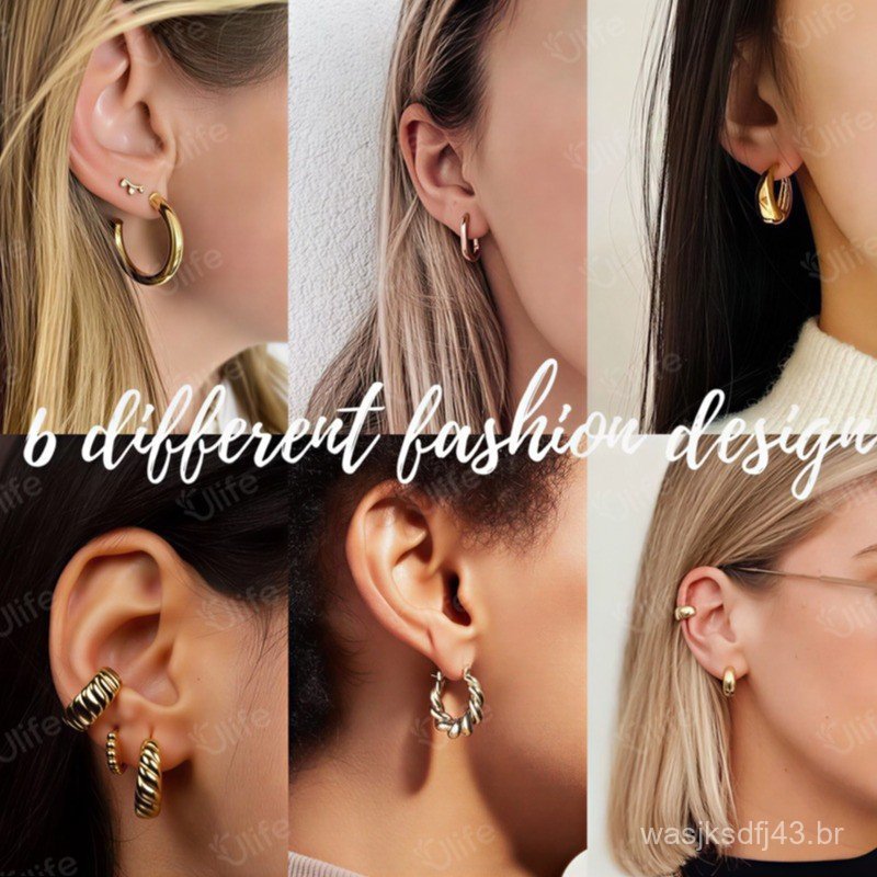 Conjunto Elegante Brinco Com Argola De Ouro Brincos De Pérola Para Mulheres Joias Acessórios-UF
