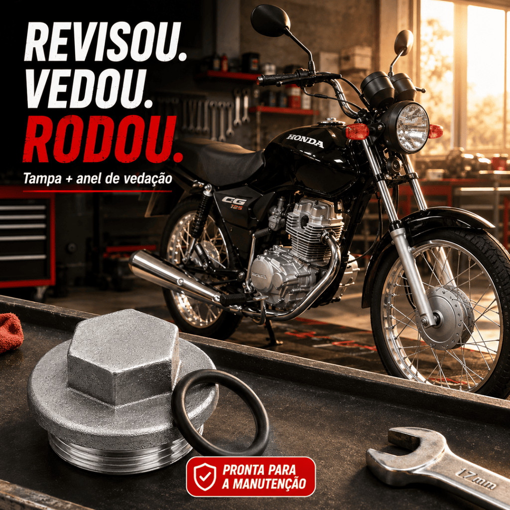 Tampa Bujão Do Óleo Carter Honda Cg Titan Fan 125 1995 a 2008 Nxr Bros 125 150 2003 Até 2006 — imagem 2 de 2