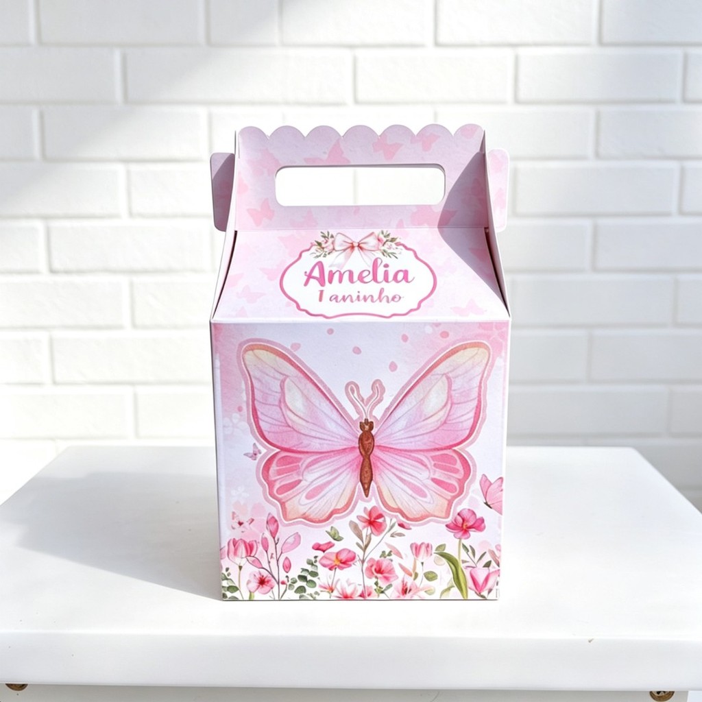 Caixas Maletinha BORBOLETAS ROSA  Personalizadas / Lembrancinhas Criativas / Festa de Aniversário / PEGUE E MONTE