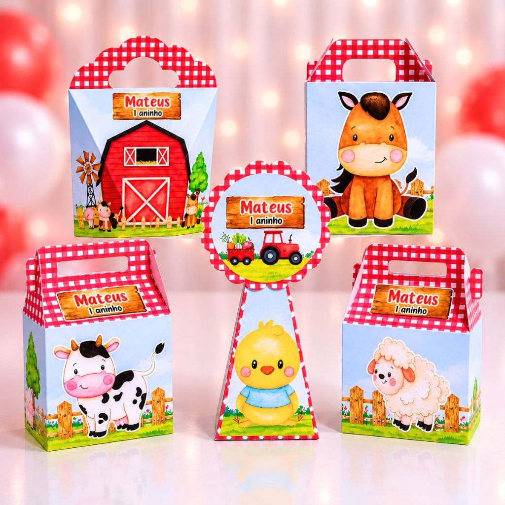 Kit Caixas Personalizadas Fazendinha Vermelha (PEGUE E MONTE) - kit festa - lembrancinha - caixinhas personalizadas