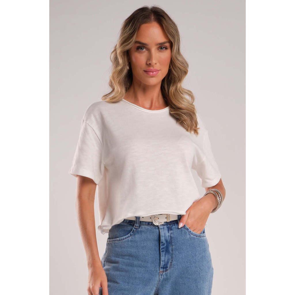 Blusa Feminina Manga Curta Marialícia Bege
