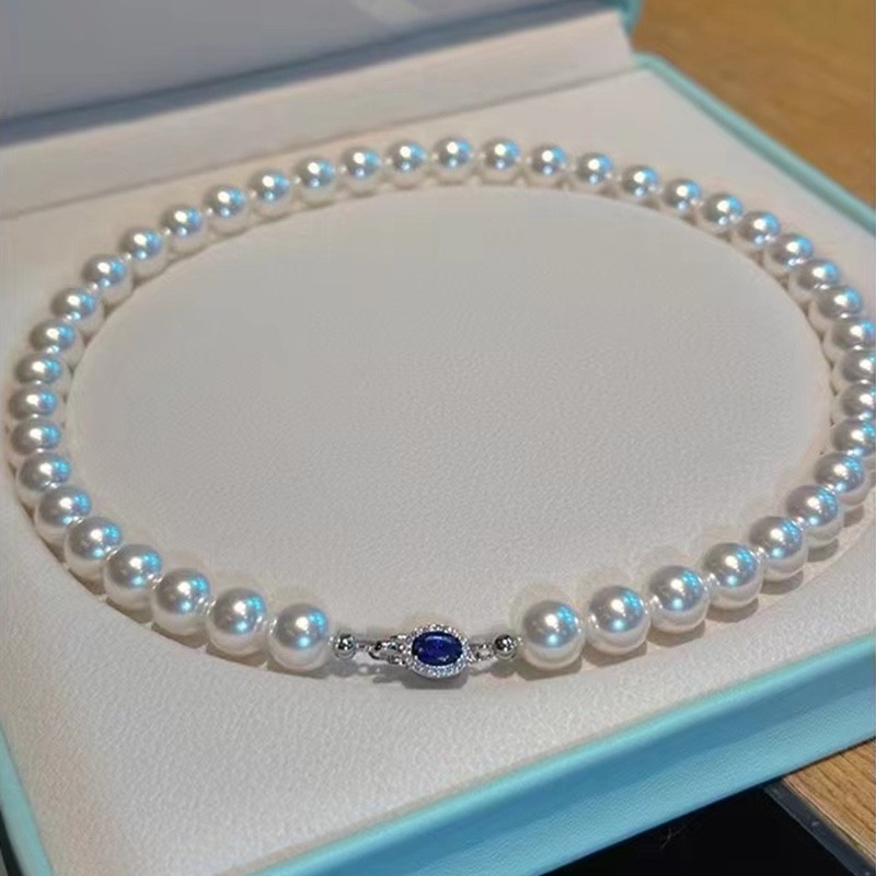 Ni mesmo estilo 925 prata australiano branco pérola colar Windsor azul colar forte luz redonda pérola clavícula corrente