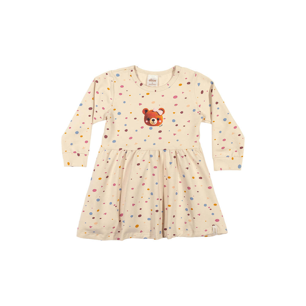 Vestido Bebê Menina Poás Com Ursinha Elian Bege