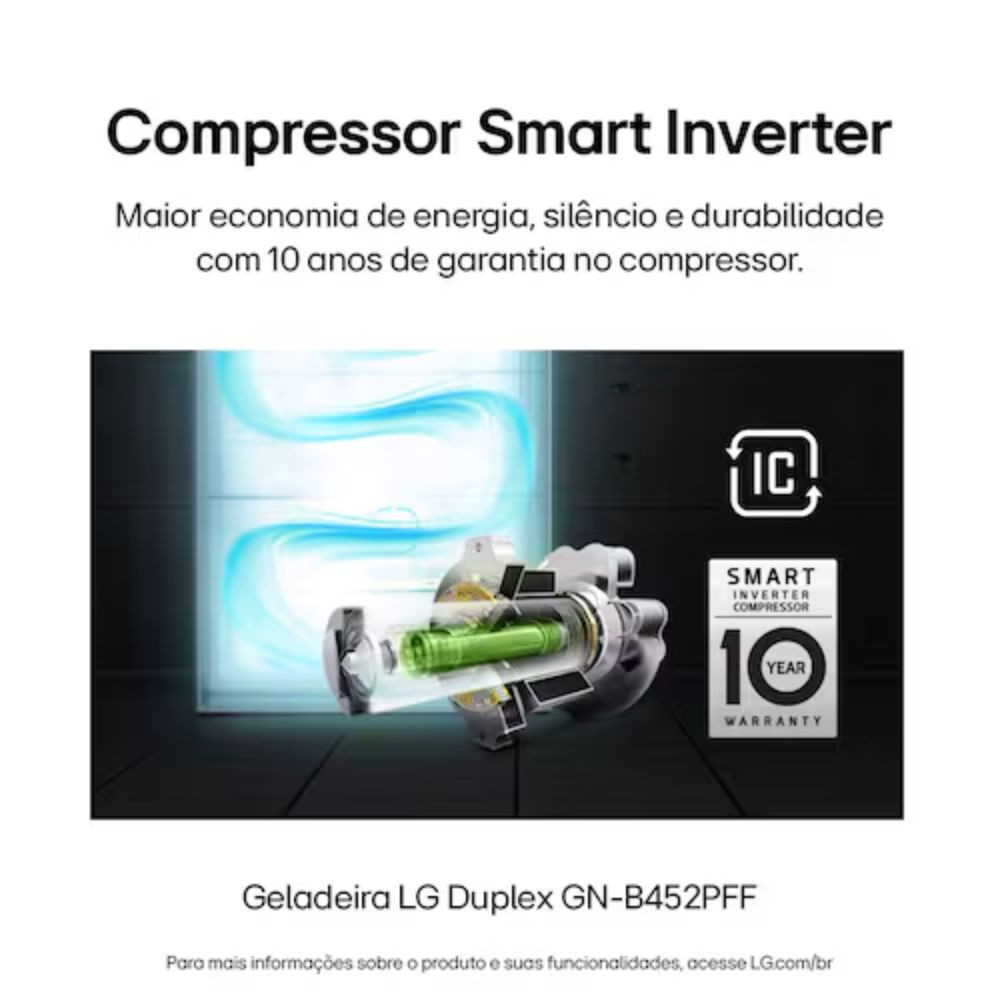 Geladeira LG Frost Free GN-B452PFF Duplex Tecnologia Smart Inverter, Linear Cooling e DoorCooling Inox Look 461 litros — imagem 2 de 2