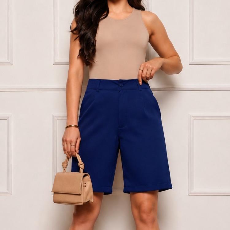 Bermuda Alfaiataria Feminina Premium Valoriza o Bumbum Bolsos Laterais
