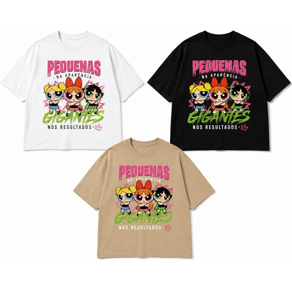Kit 3 Camisetas Oversized Meninas Super Poderosas Pequenas Na Aparencia Academia Treino Feminina 100% Algodão 