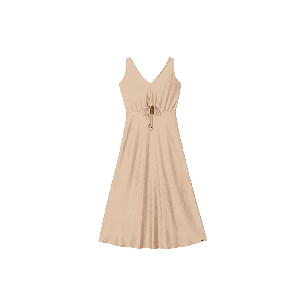 Vestido Feminino Cintura Ajustável Marialícia Bege