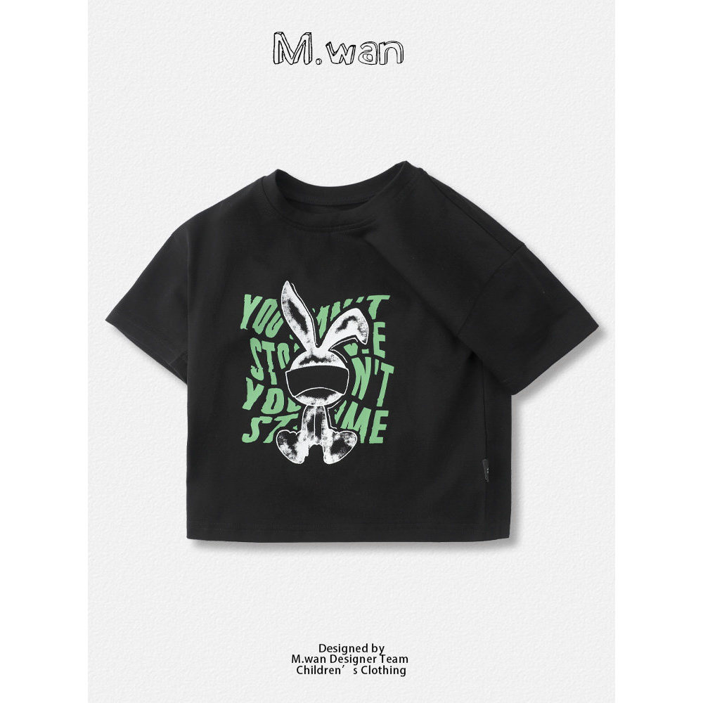 Meninos camiseta de manga curta Street Wear coelho topo crianças 2024 verão novo estilo puro algodão impresso em torno d