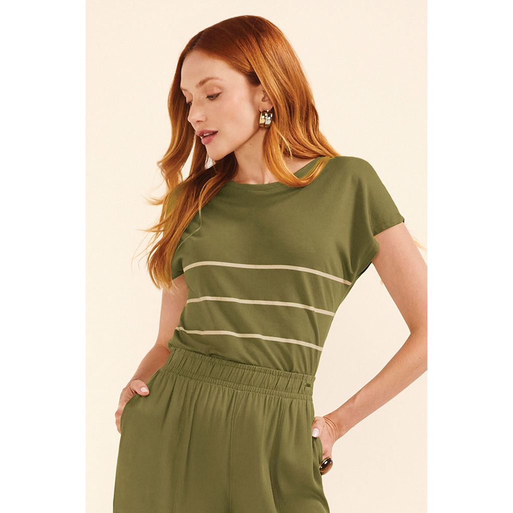 Blusa Feminina Regular Listras Marialícia Verde