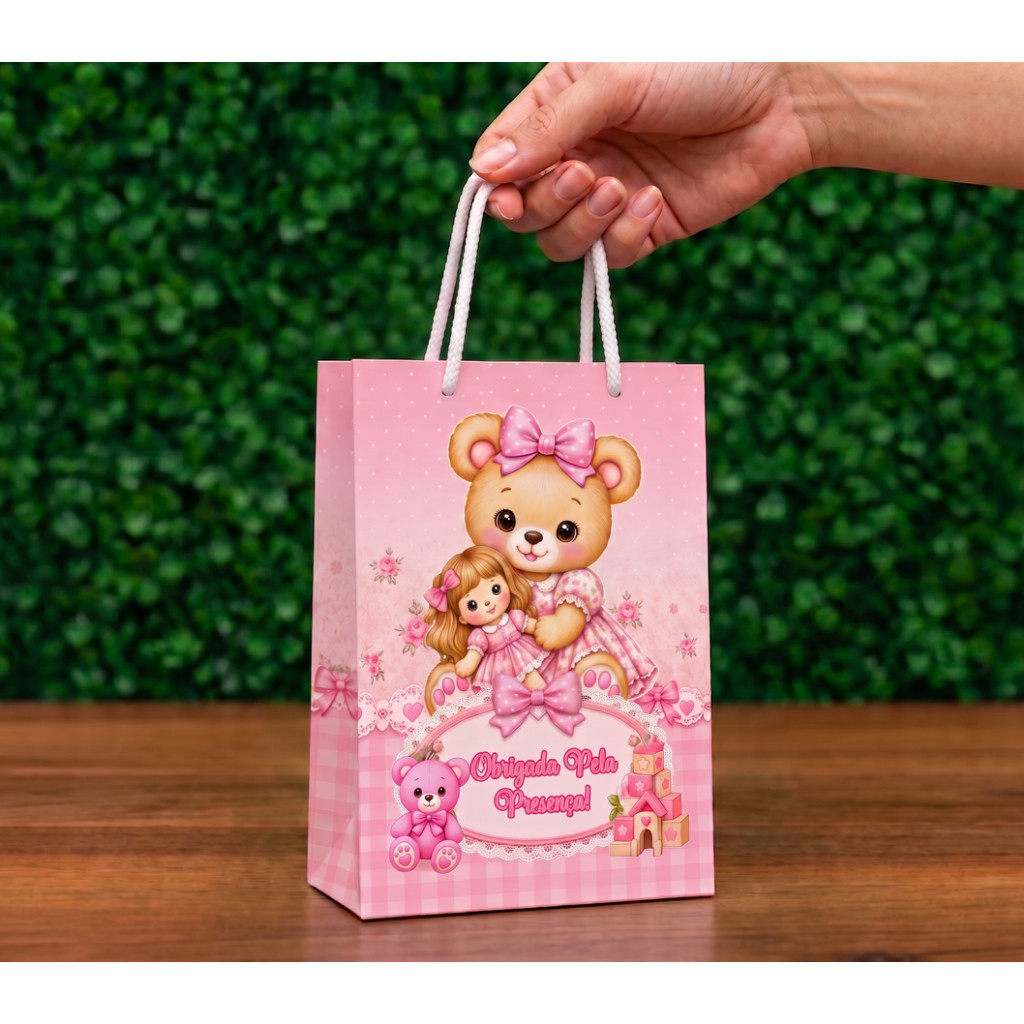 SACOLINHA PERSONALIZADA URSINHA ROSA - ANIVERSÁRIO-MESVERSARIO-BATIZADO-LEMBRANCINHA-PEGUE E MONTE