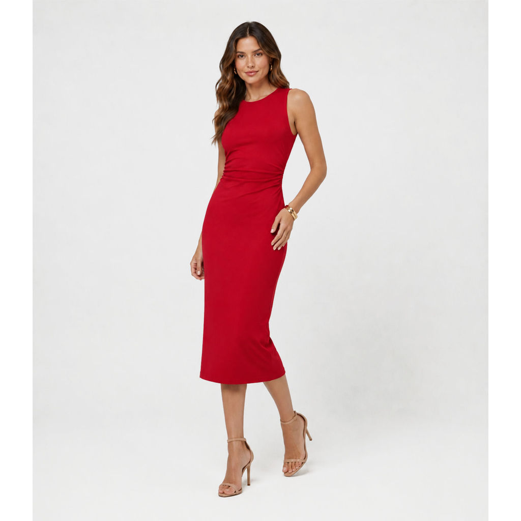 Vestido Midi Em Molicotton Viscose Light Rovitex Vermelho