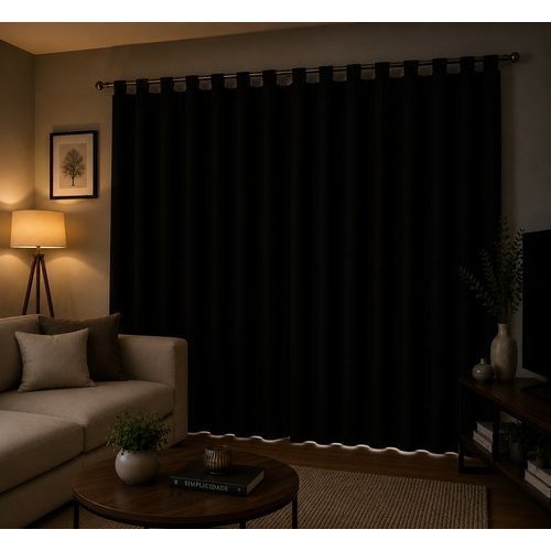 Cortina Blackout 200x200 Preta Tecido Escurecedor Alças Fácil Instalação Ambiente Aconchegante