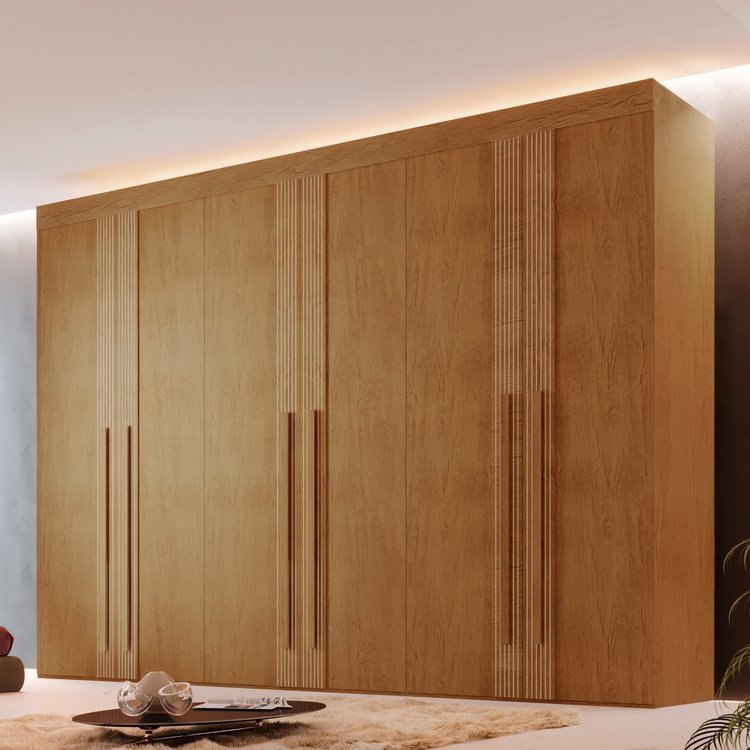 Guarda-Roupa 100% MDF 6 Portas 6 Gavetas Istambul Off White/Marromle Naturalle