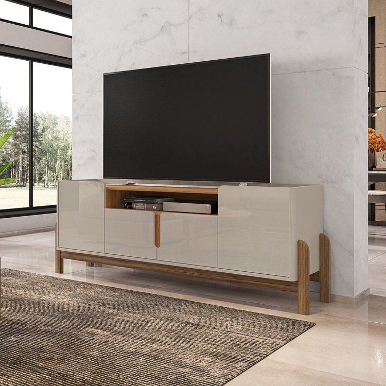 Rack para TV até 60 Polegadas MDF 170cm Pés em Madeira Maciça Lizz Versátile Bege 170