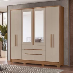 Guarda Roupa Casal 6 Portas 6 Gavetas 2 Espelhos e Pés San Francisco Marrom/Carvalho/Fendi Carvalho/Fendi