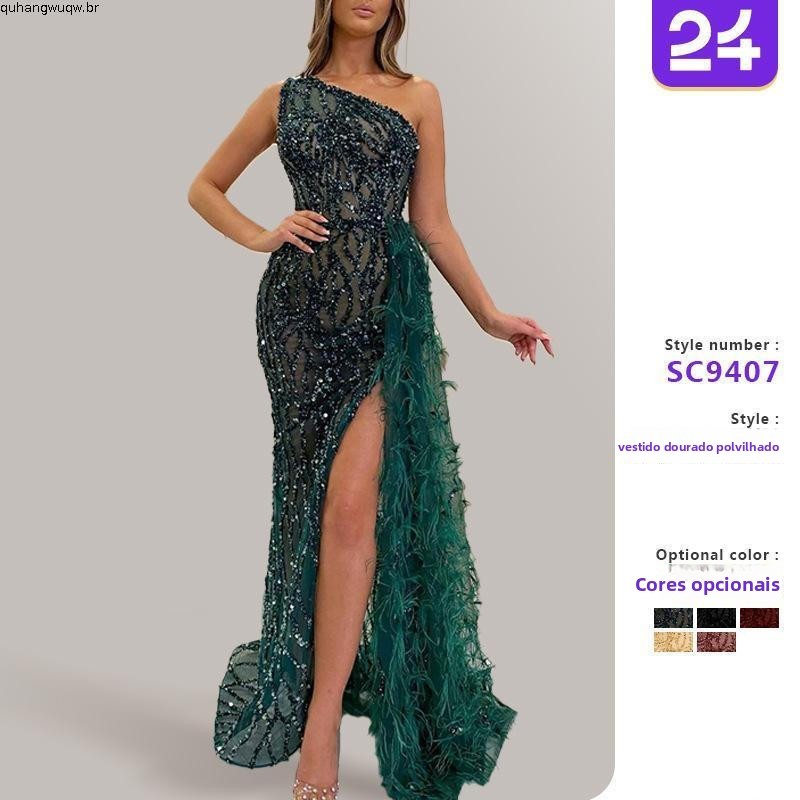 Novo Vestido de Festa Longo Elegante e Justo Sem Mangas com Lantejoulas Coloridas para Mulheres