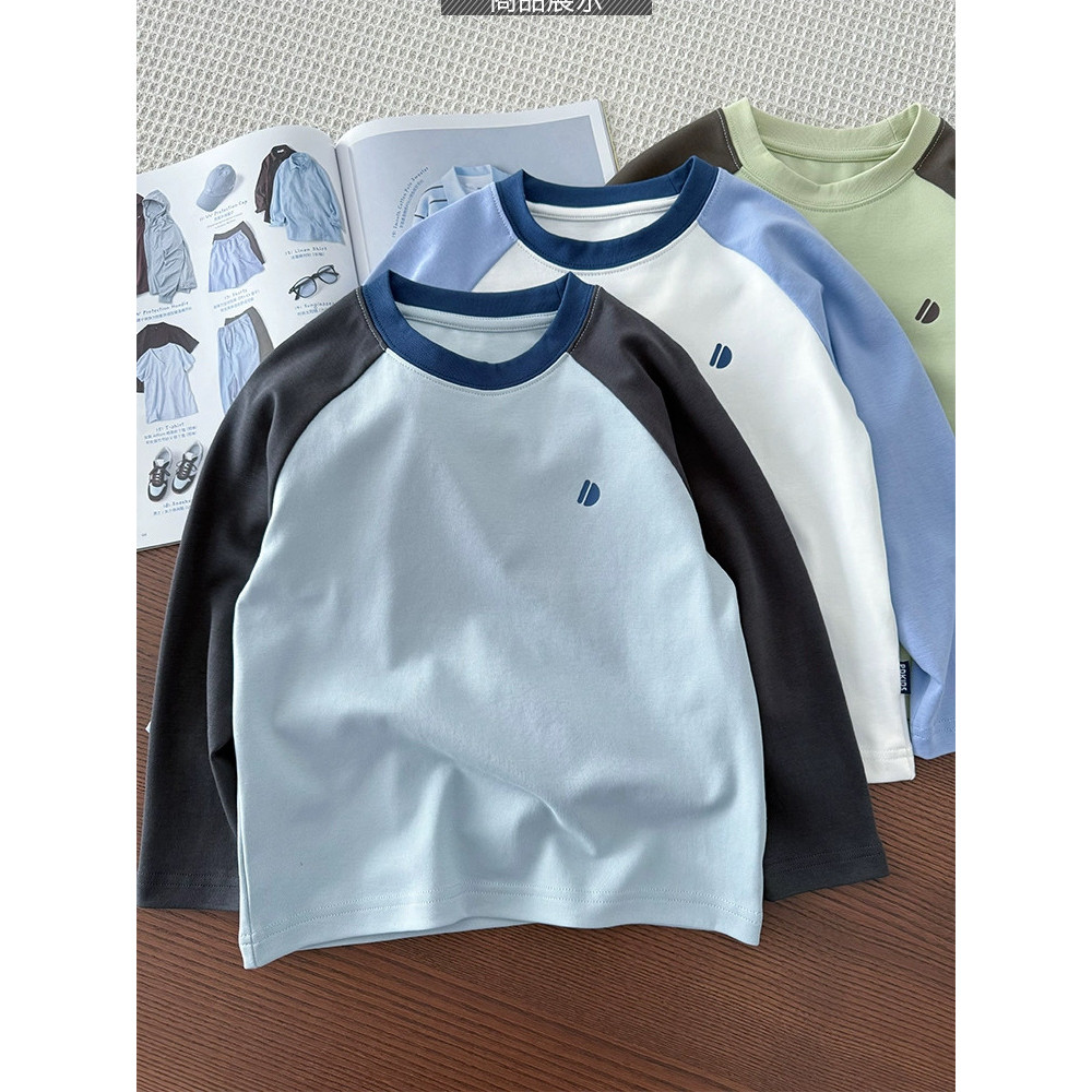 Camiseta para meninos de manga comprida Ruffian estilo bonito 2026 estilo primavera crianças Raglan ombro bloqueio de co