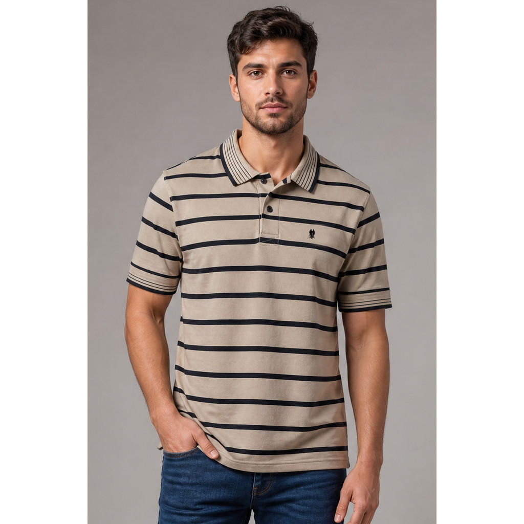 Polo Piquet Listrada Canelada Polo Wear Bege Médio