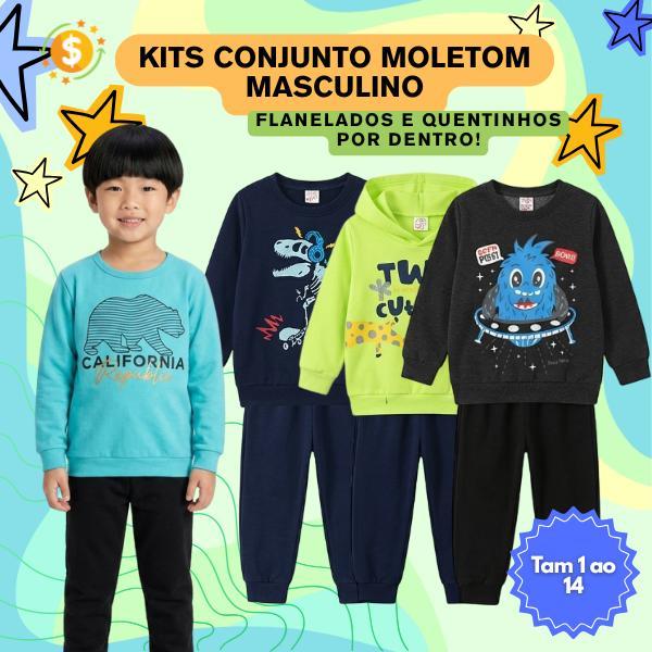 Kit Conjunto Infantil Masculino Inverno Moletom Quentinho 1, 2 ou 3 Conjuntos