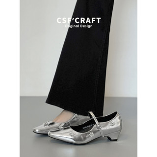 Versão de pele de carneiro ~ francês prata Mary Jane sapatos femininos 2026 verão novo estilo fivela plana cinta salto g