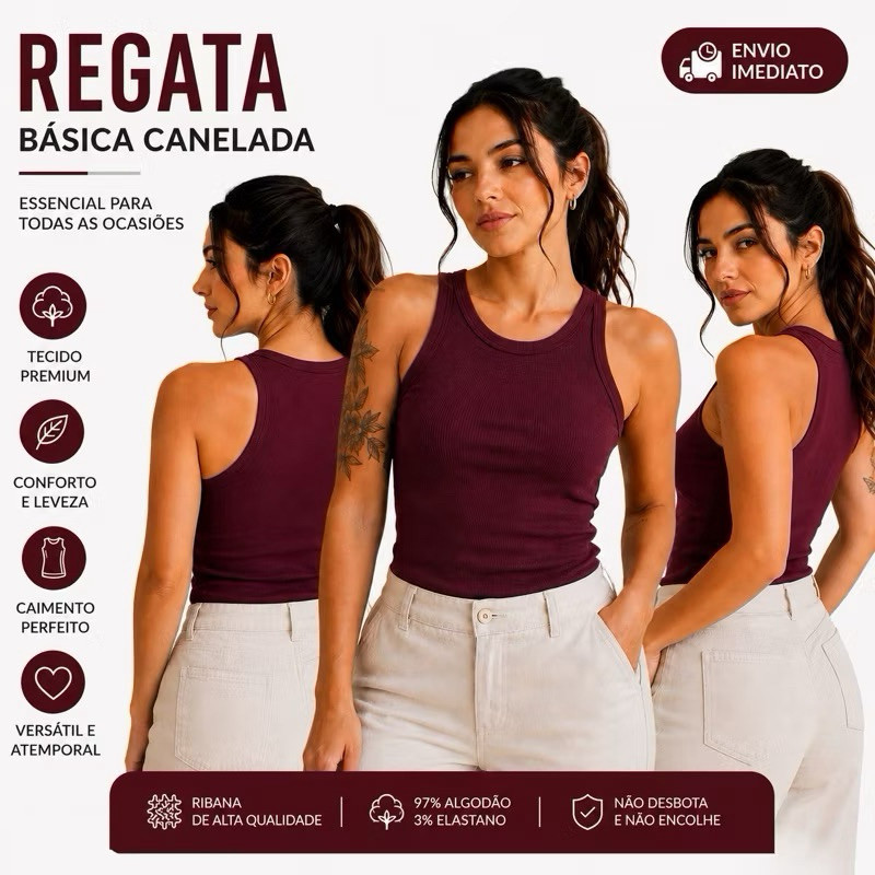 Regata Básica Ribana Canelada Cropped Modinha Regata Algodão Elastano Premium Blusinha Feminina