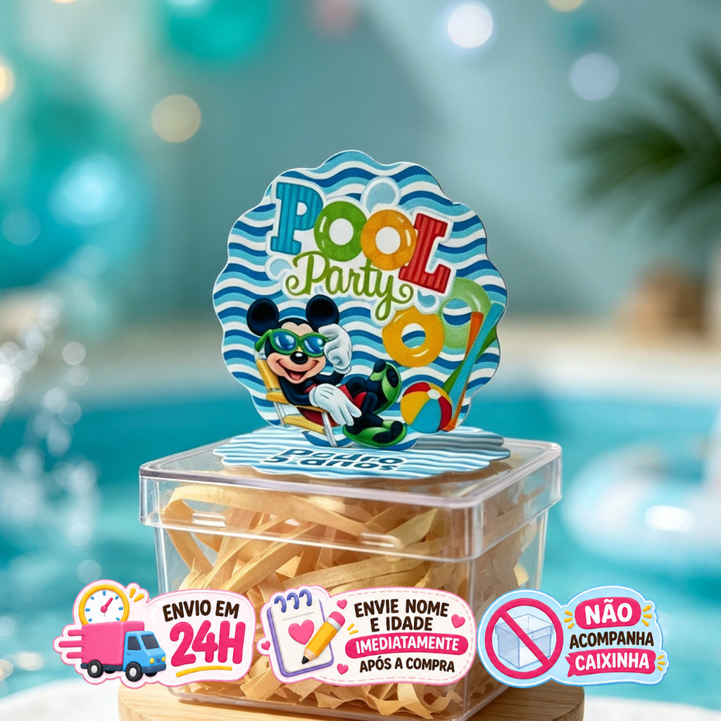 Aplique em Pé 3D Mikey Pool Party Personalizado Lembrancinha Festa Infantil Kit 10 a 50 unidades