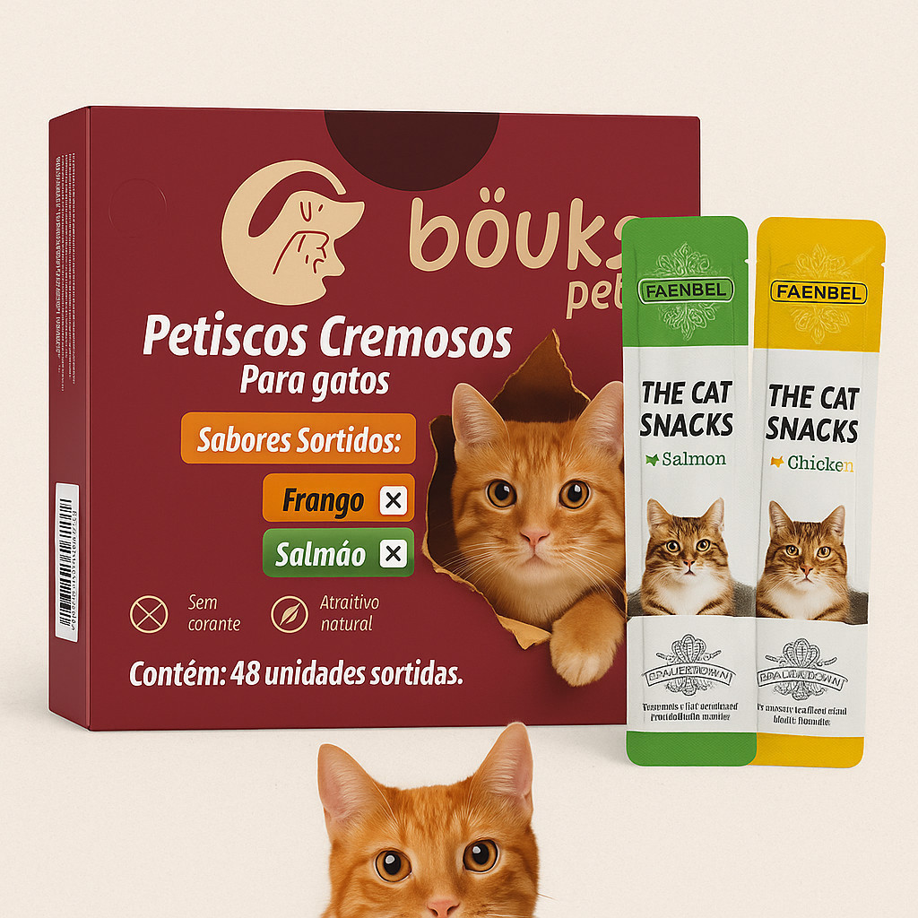 Kit Petiscos Gatos 48 Unidades – Frango + Salmão