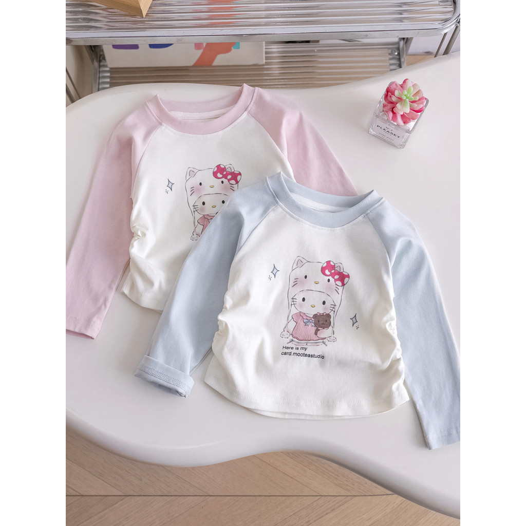 Meninas 2025 primavera estilo ocidental bonito dos desenhos animados de manga comprida camiseta primavera outono novo es