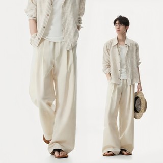 Primavera verão [linho Lyocell Tencel] estilo dinheiro antigo solto Ration deus calças A linha perna larga ligeiramente 