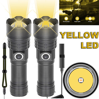 Lanterna tática luz forte carregamento USB destaque pesquisa foco suporte lanterna luz amarela LED Laser longo alcance a