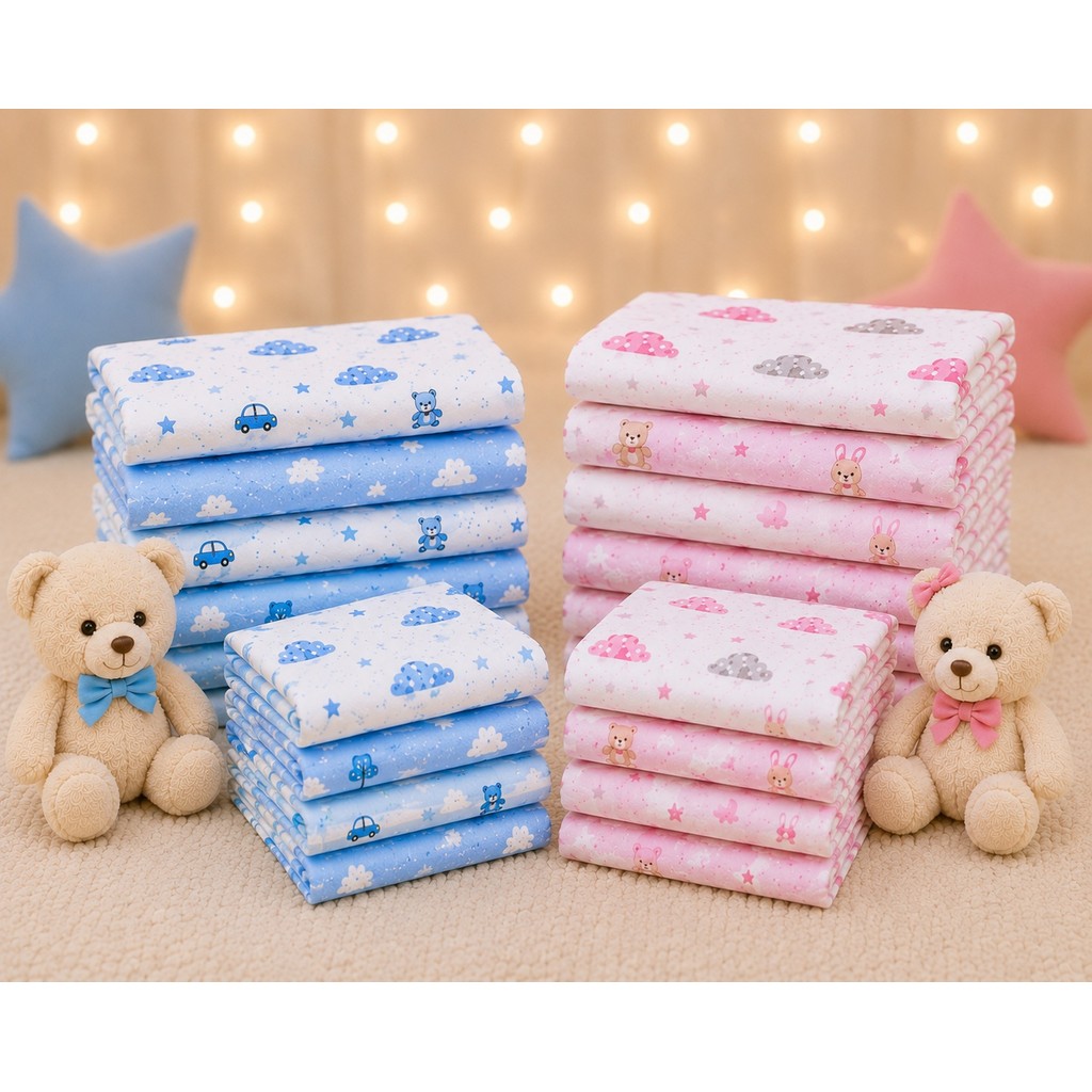 Kit 5 Fralda de Pano Bebê Estampada 60x60cm 100% Algodão Minasrey Menino Menina