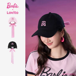 Barbie™ X Lovito Boné Preto Poliéster com Bordado LBL5AD041