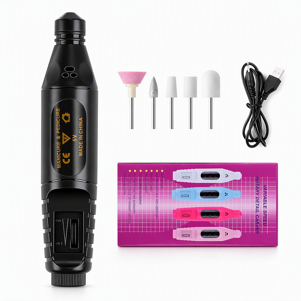 Caneta Lixadeira Elétrica para Unhas com 5 Pontas Velocidade Ajustável para Manicure Pedicure