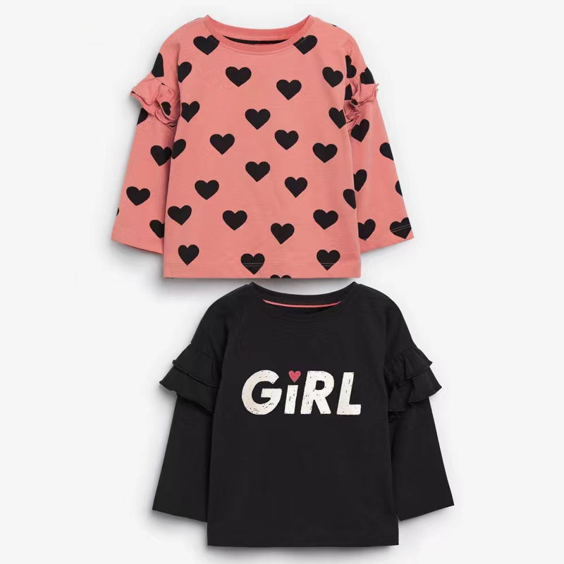 Meninas de manga comprida camiseta puro algodão 2025 outono roupas infantis bebê preto camiseta grandes crianças camisa 