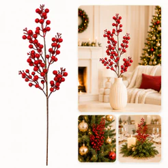 Galho Berry Vermelho Decorativo 50 cm para Natal Mesa Posta Arranjos e Árvore
