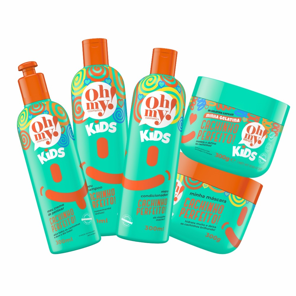 Kit Completo Cachinho Perfeito Oh My! Kids Shampoo, Condicionador, Mascara, Creme e Gelatina
