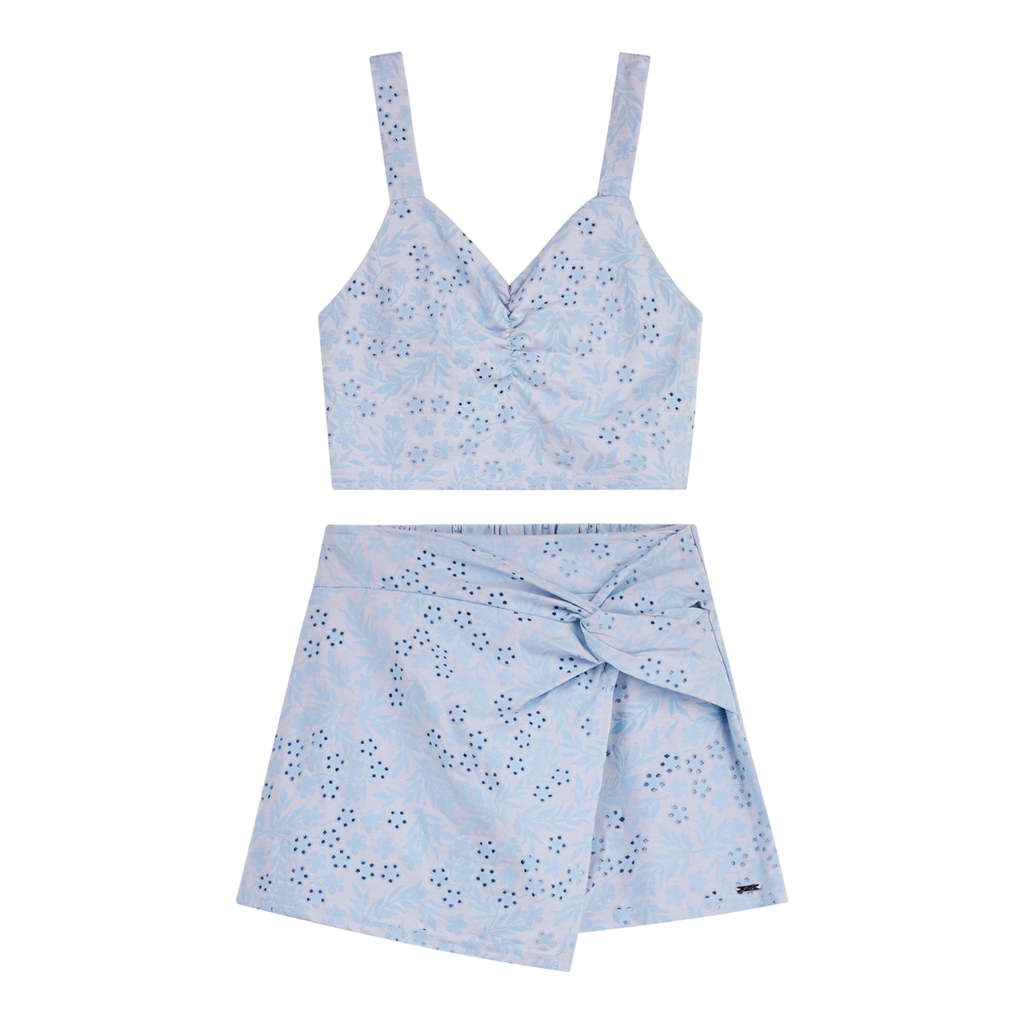 Conjunto Juvenil Menina Devorê Floral Beats Azul