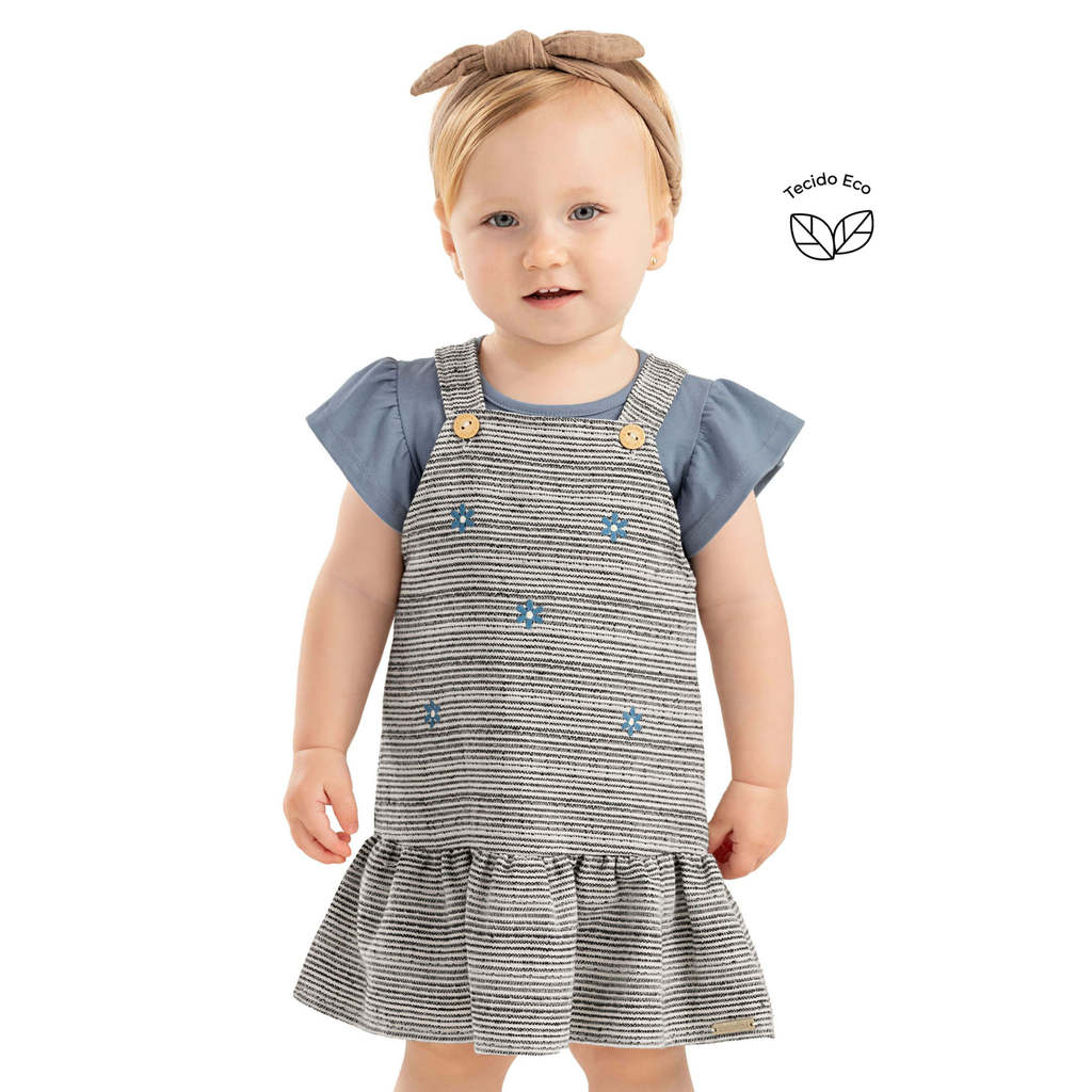 Conjunto Bebê Menina Listrado Eco Floral Colorittá Azul