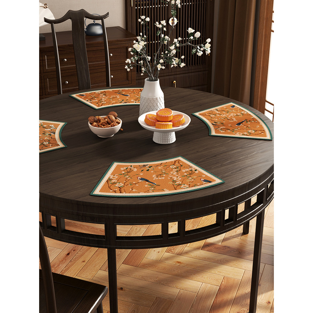 Novo estilo chinês mesa redonda em forma de leque Placemat impermeável à prova de óleo sem enxágue Anti-escaldante tapet