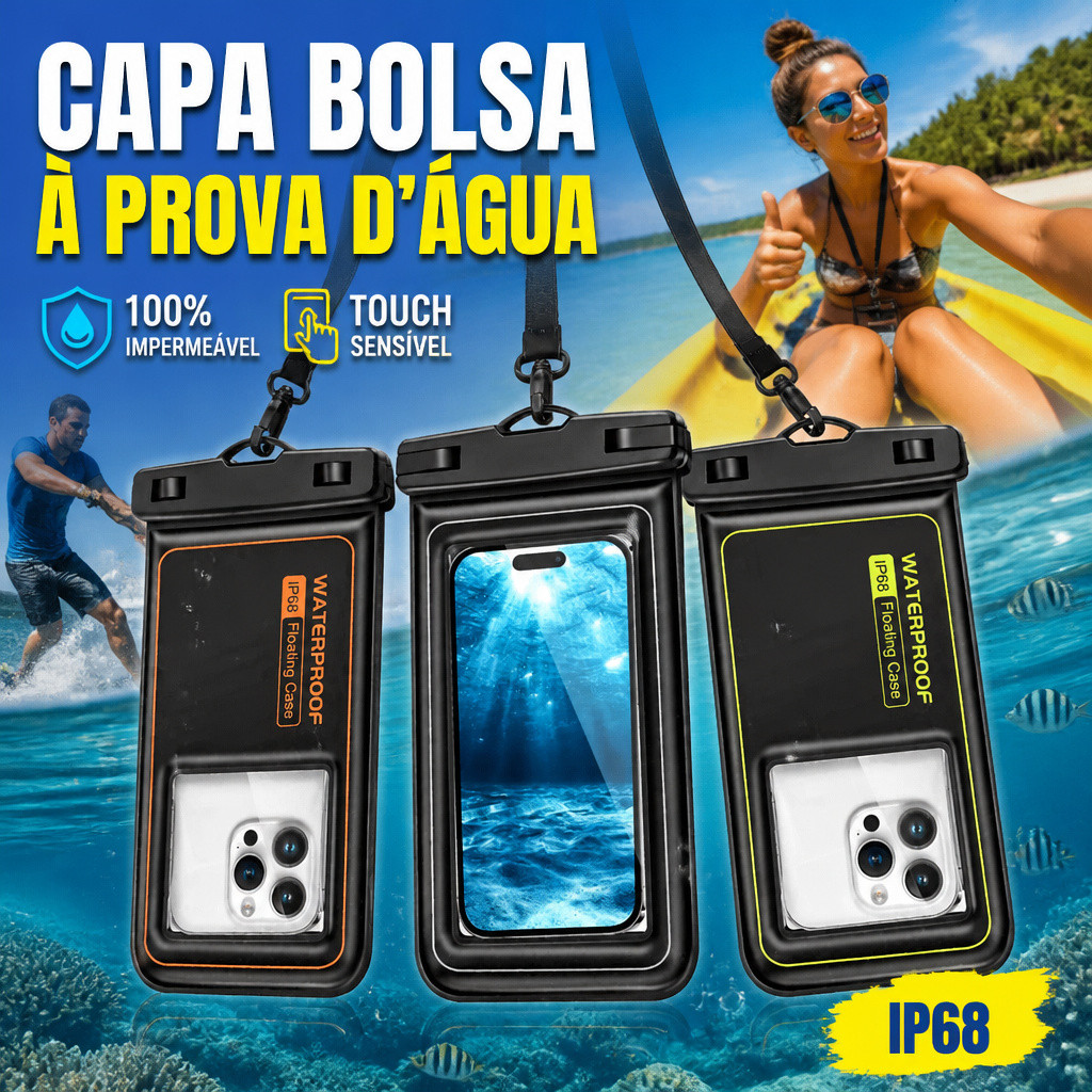 Bolsa Impermeável IP68 Para Celular IPhone Samsung Cordão Largo Ideal Para Natação E Rafting Esportes Ao Ar Livre