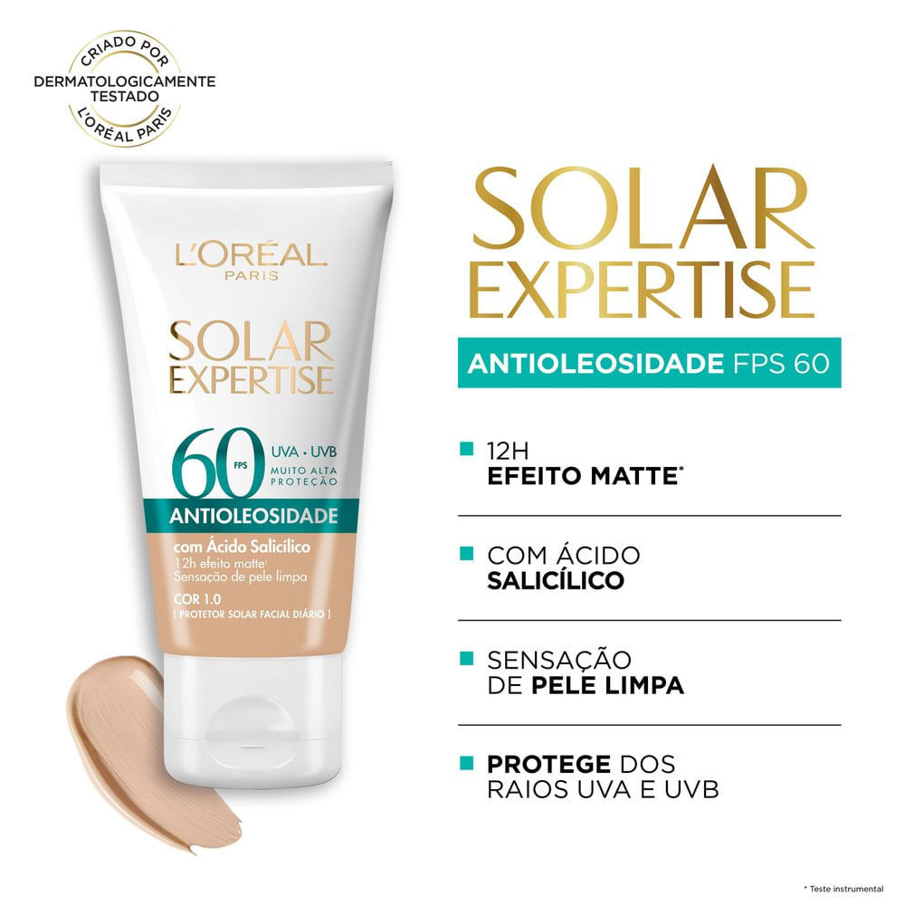 Protetor Solar Facial L'Oréal Paris Solar Expertise Antioleosidade FPS 60 Cor 1.0 Clara 40g · foto 2