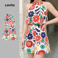 Lovito Boho Macacão Nacional de Estilo de Duas Camadas para a Primavera/verão feminino L198ED116