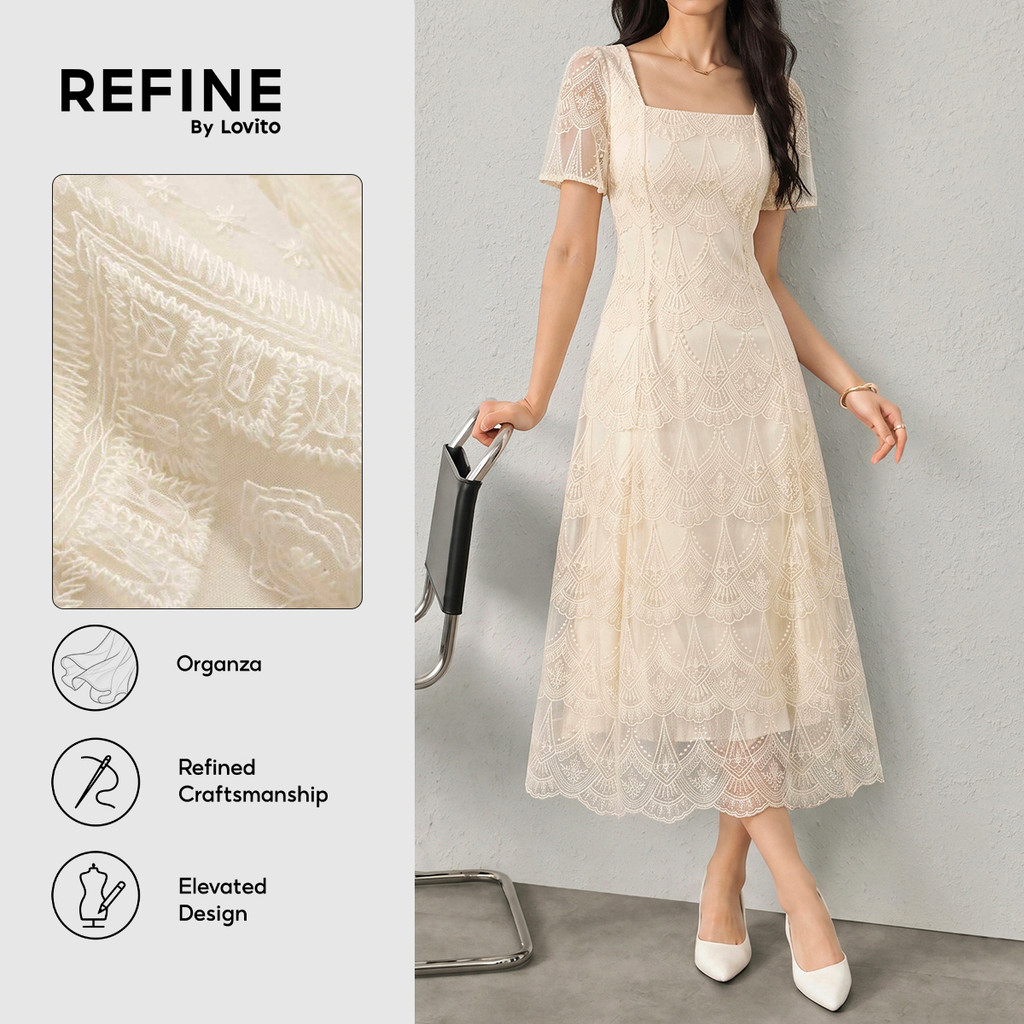 (New Arrival) (Refine by Lovito) Vestido Elegante Primavera/verão Cor Damasco para mulheres Bordado Festa/Formal LR41E330