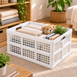 Caixa Organizadora Dobrável Grande | Cesto Plástico Multiuso com Alças | Roupas, Brinquedos, Compras, Casa e Carro